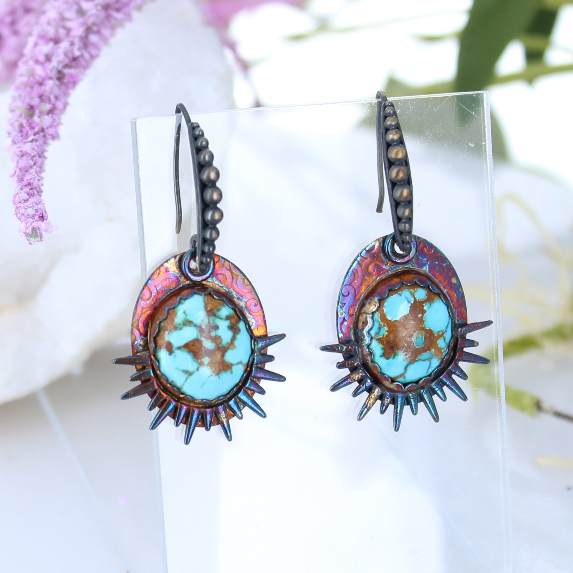 Blue Moon Turquoise Earrings Sky Blue Golden Rainbow Oxidized -NewWorldGems