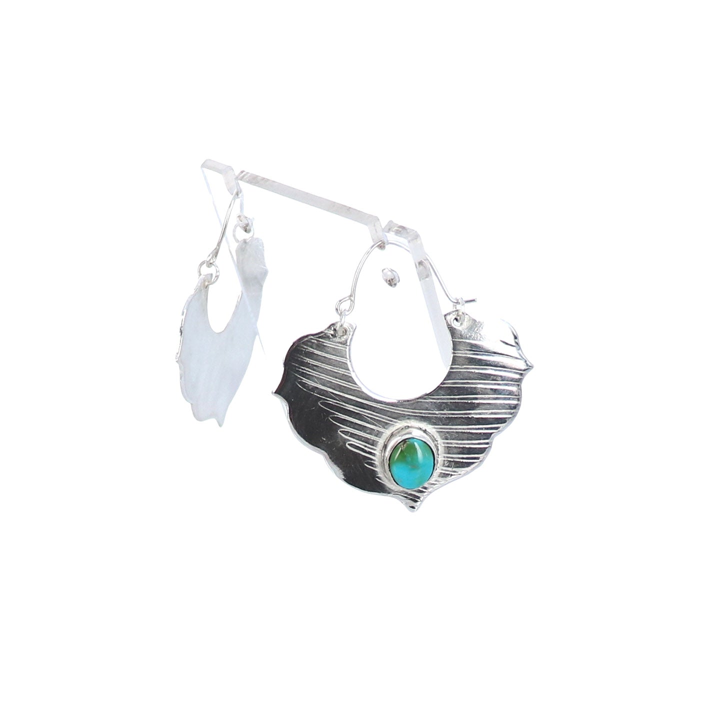 SONORAN GOLD Turquoise Earrings Arabesque Fan Green Blue Sterling -NewWorldGems