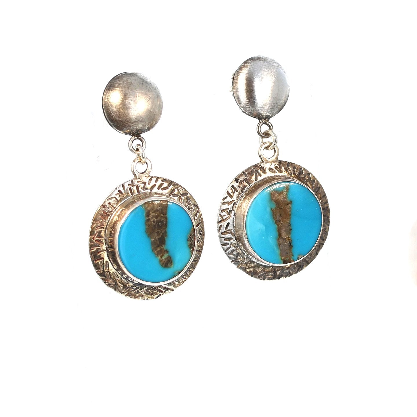 Southwest Blue Kingman Turquoise Earrings Round Oxidized -NewWorldGems
