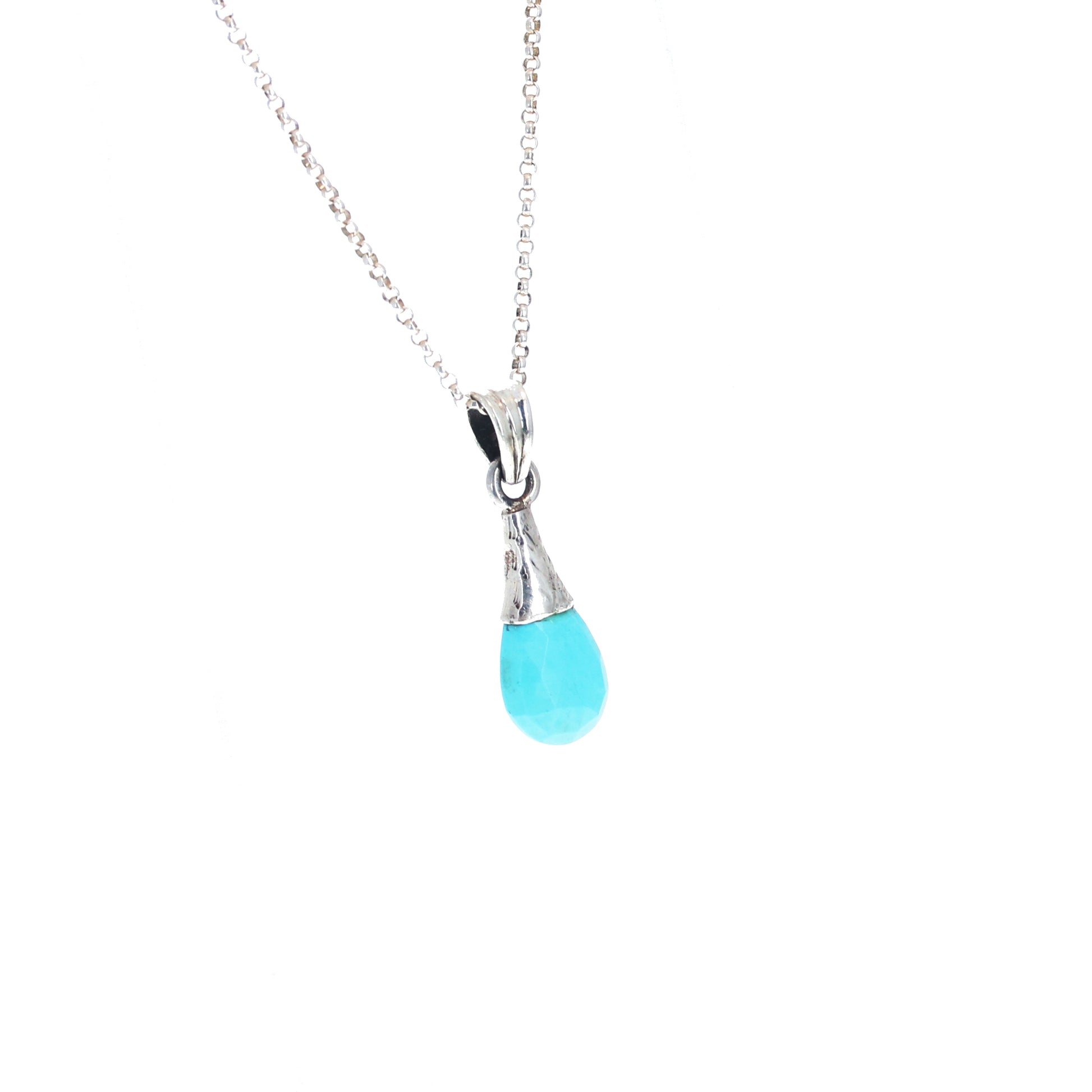 SLEEPING BEAUTY Turquoise Sterling Silver Faceted Pendant 18" -NewWorldGems