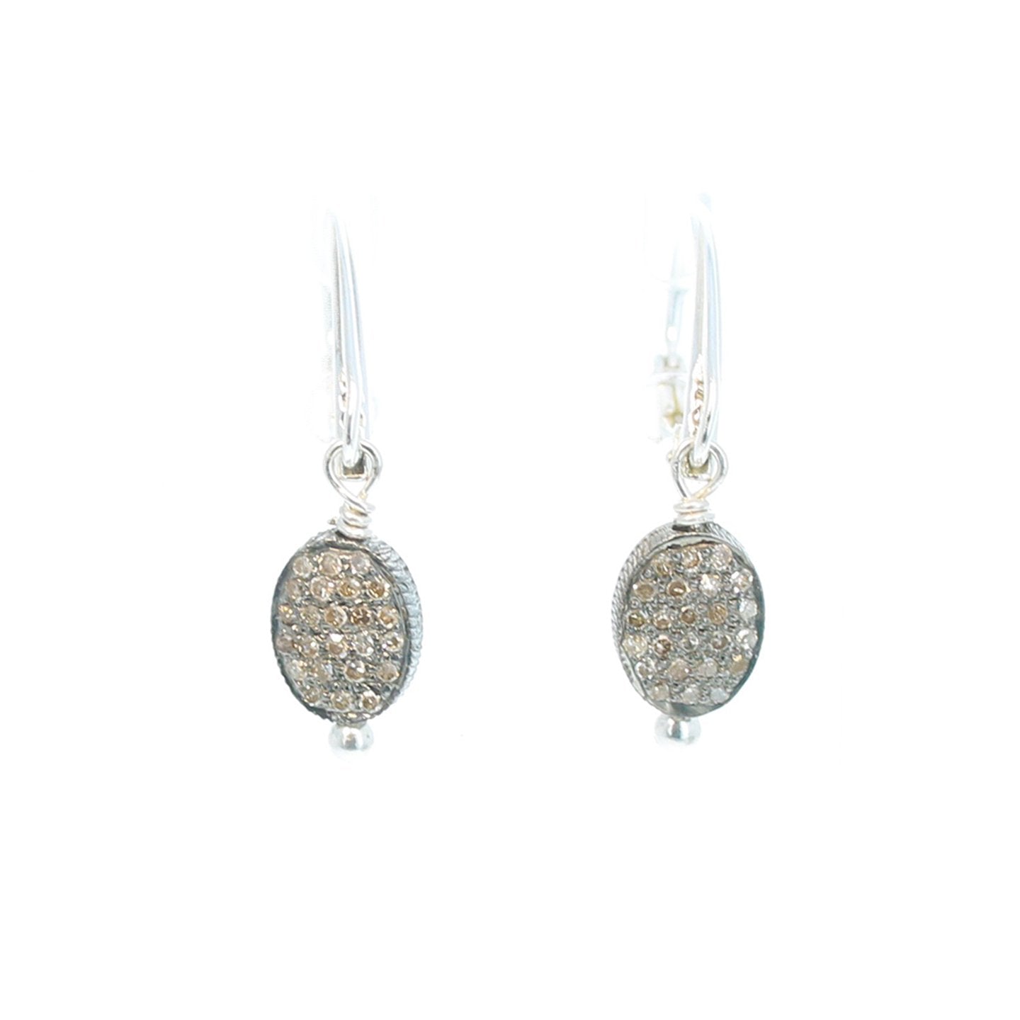 Pave Diamond Earrings Sterling Silver 6X8Mm 1.25" -NewWorldGems