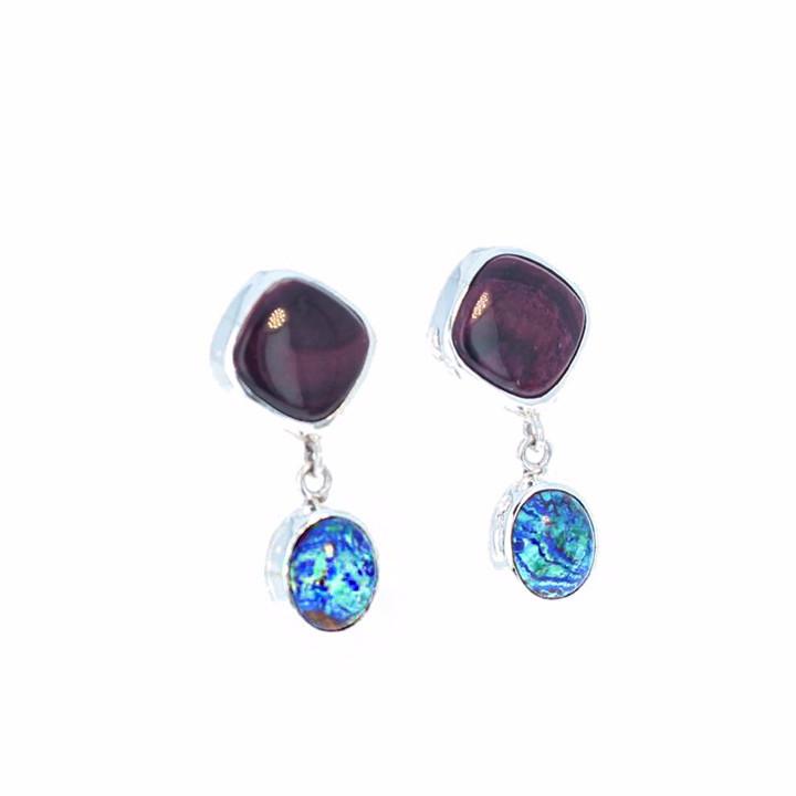 Azurite Earrings With Purple Spiny Oyster -NewWorldGems