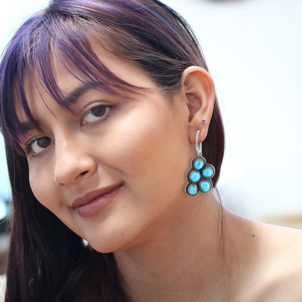 Sierra Bella Turquoise Earrings Sterling 6-Stone Wonders Leverback -NewWorldGems