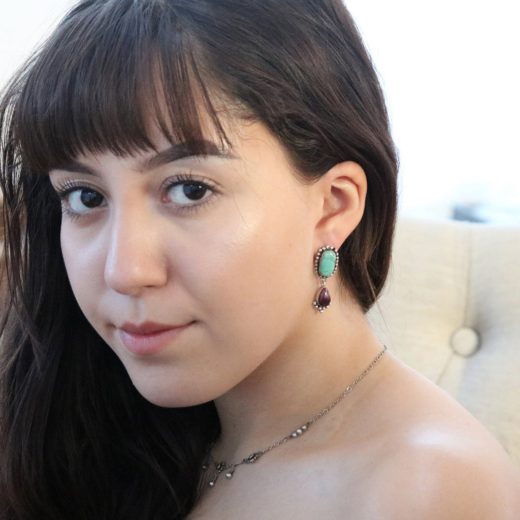 CARICO LAKE Turquoise and Purple Spiny Earrings Sterling 2 Stone Choose Color -NewWorldGems