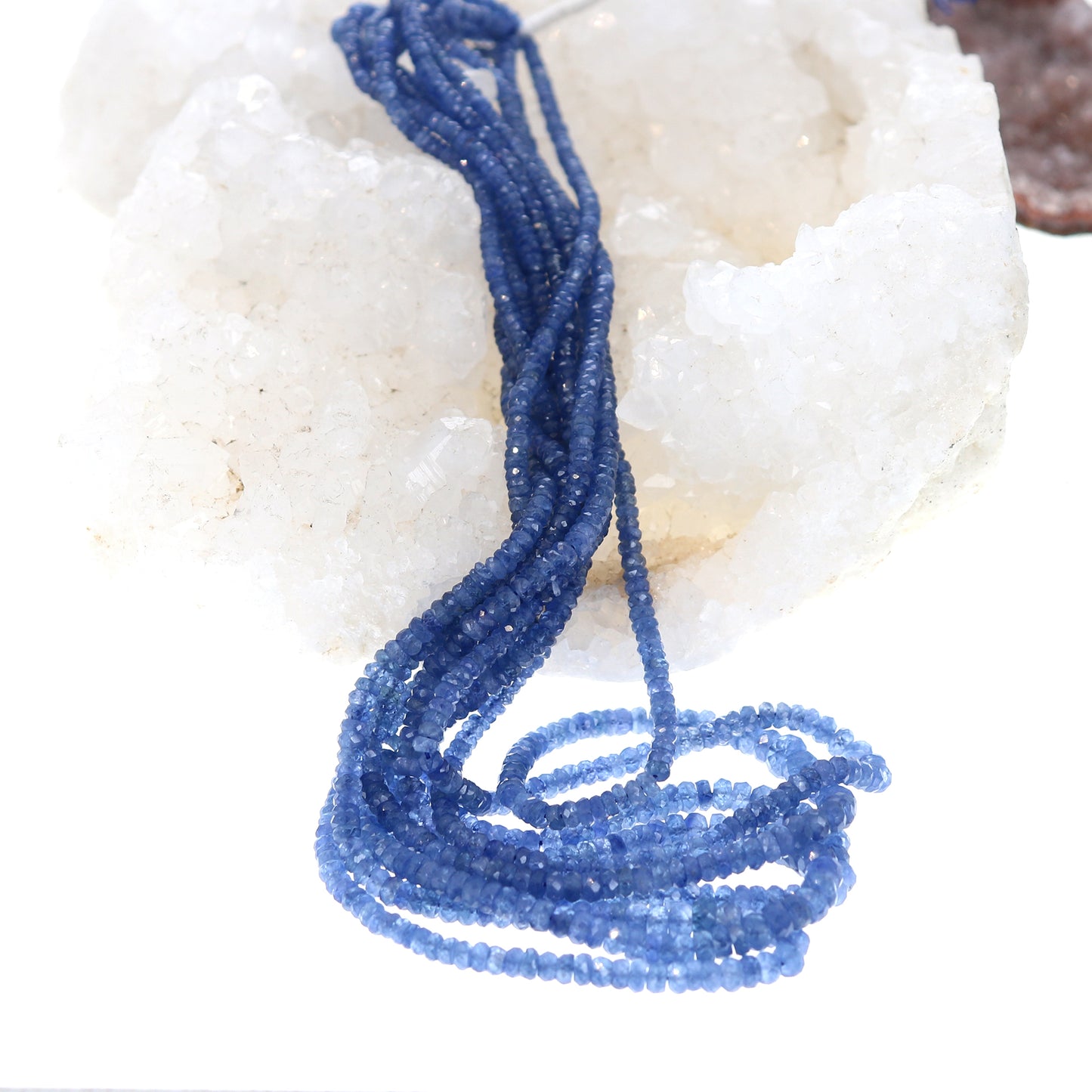 AAA CEYLON Sapphire Beads Faceted Rondelles Ink Blue 18" -NewWorldGems