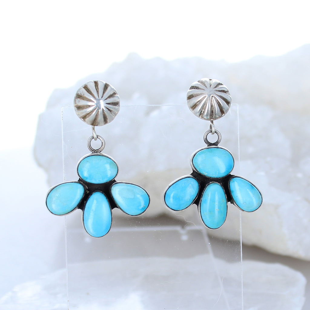 Blue Ridge Orvil Jack Turquoise Petal Earrings Sterling Silver 4 Stone -NewWorldGems