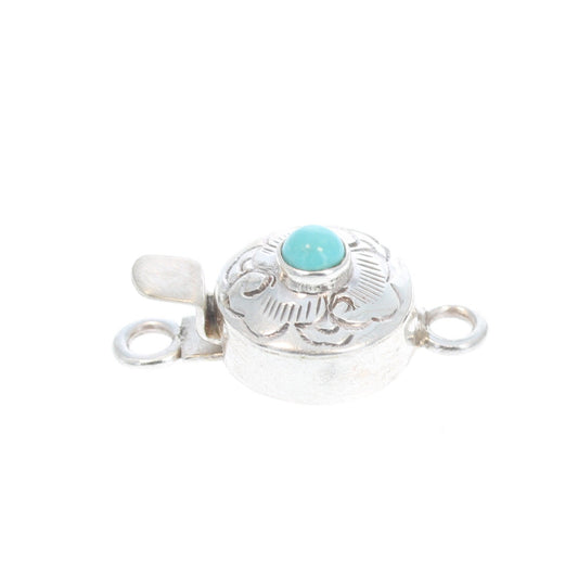 Turquoise Clasp Round Sterling Cloud Design -NewWorldGems