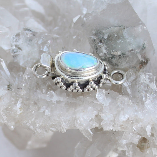 Blue Lavender Australian Lightning Ridge Opal Clasp Sterling 7x11mm -NewWorldGems