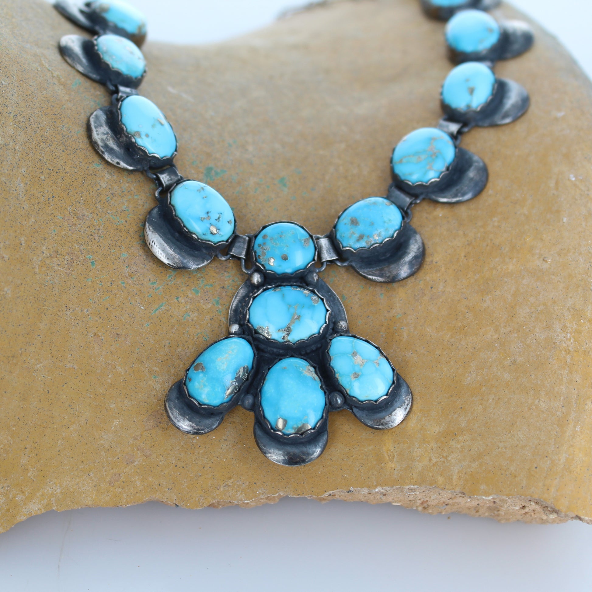 Stunning Blue Sonoran Rose Turquoise Necklace Sterling Silver -NewWorldGems