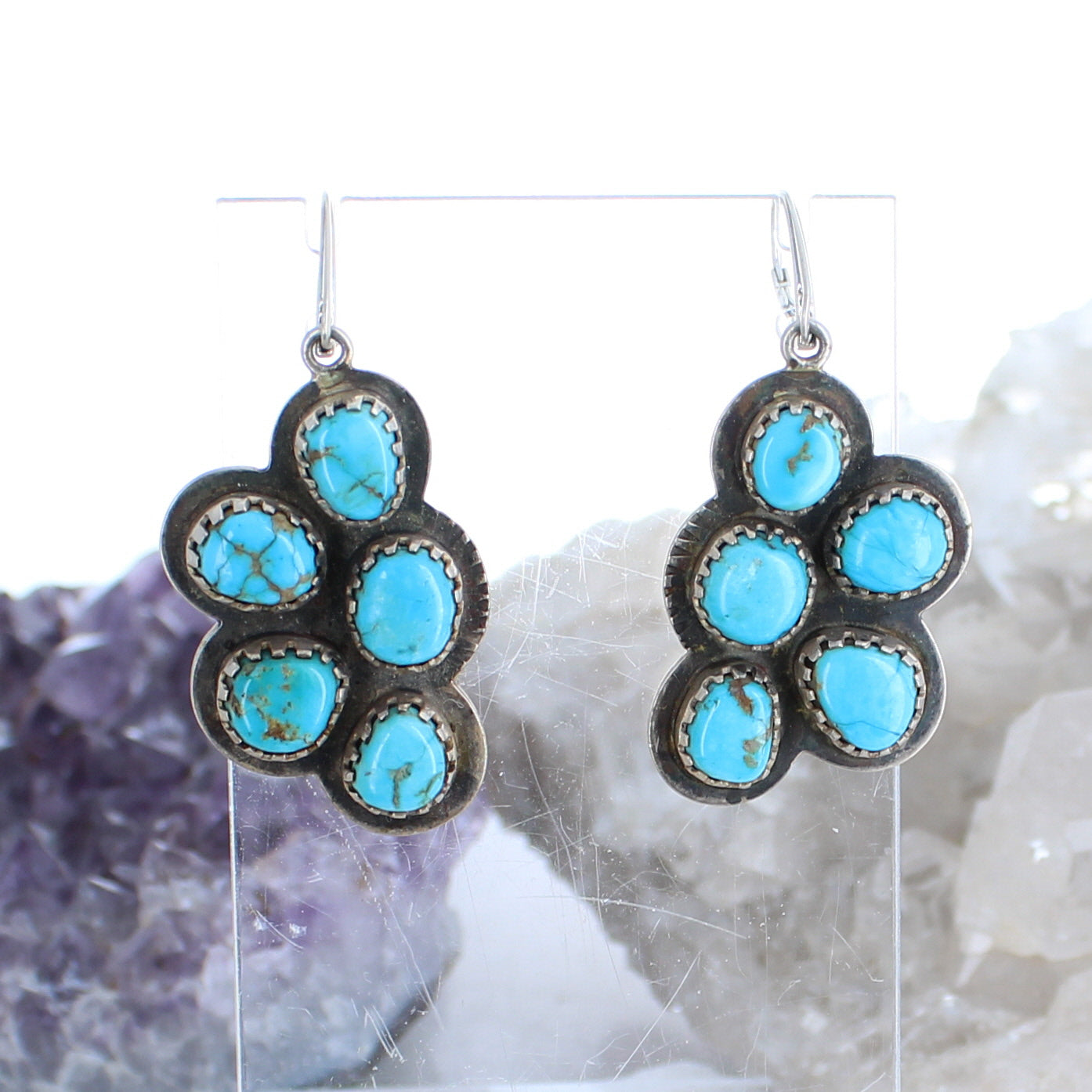 Sierra Bella Turquoise Earrings Sterling 6-Stone Wonders Leverback -NewWorldGems