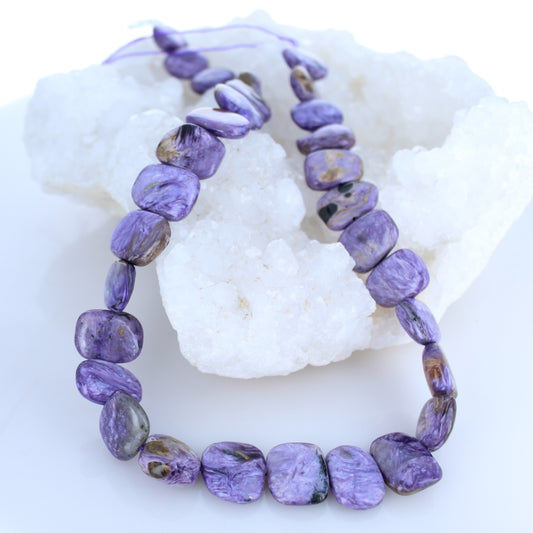 AAA Charoite Beads Side Drilled Large Cushions 16" -NewWorldGems
