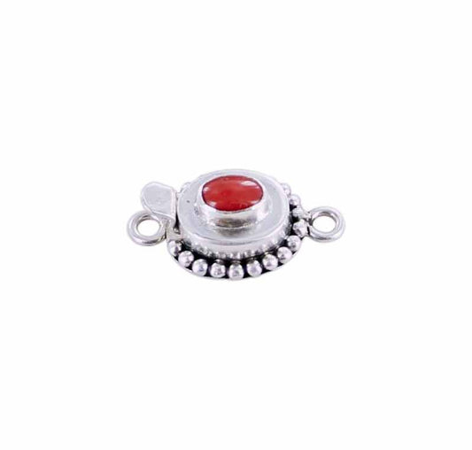 Red Coral Clasp Sterling Oval 7X5mm Dot Design -NewWorldGems