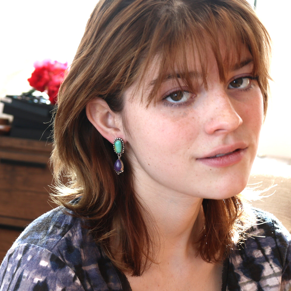 CARICO LAKE Turquoise and Purple Spiny Earrings Sterling 2 Stone Choose Color -NewWorldGems