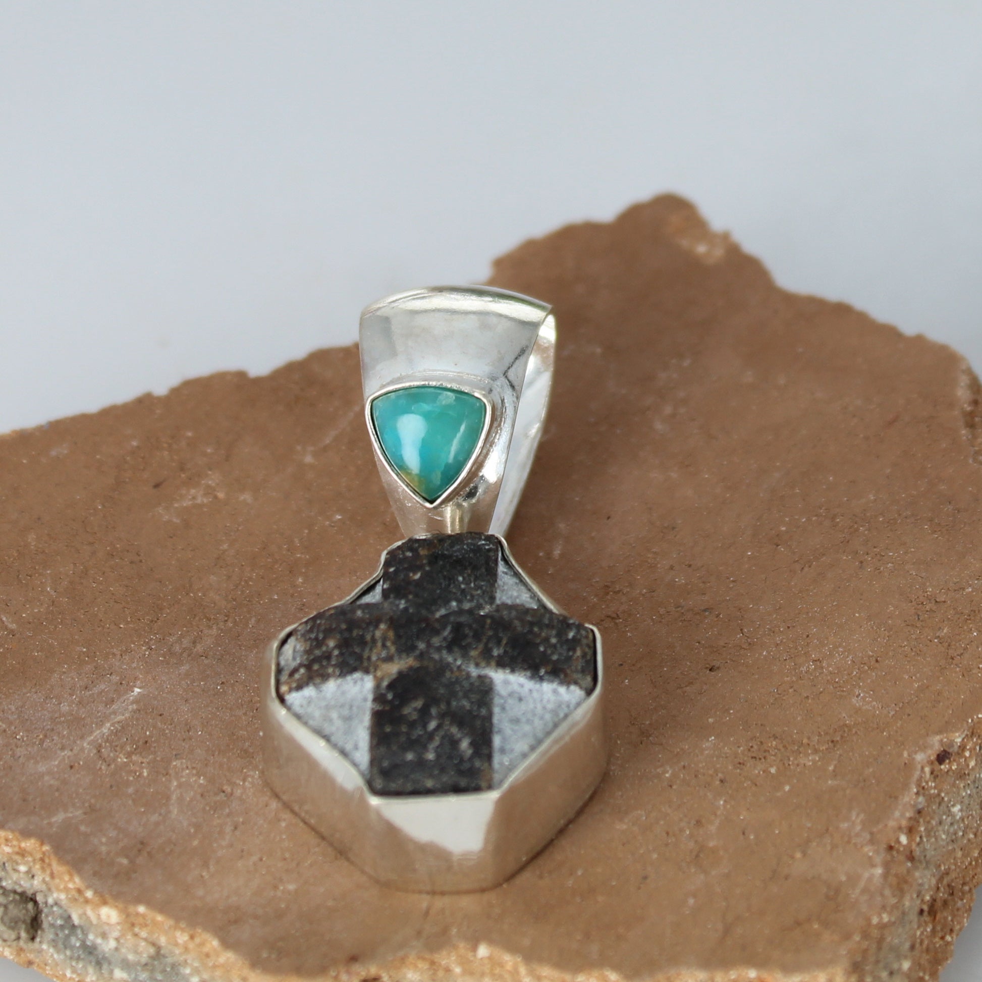 Staurolite Fairy Stone Cross Quartz Pendant Sterling with Peruvian Opal -NewWorldGems