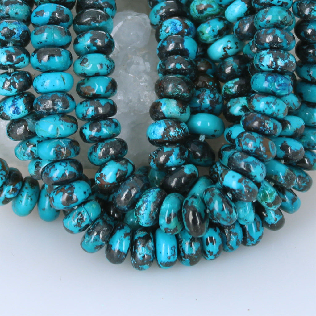 Painterly Aqua Blue Teal Chrysocolla Beads Rondelles 8mm -NewWorldGems
