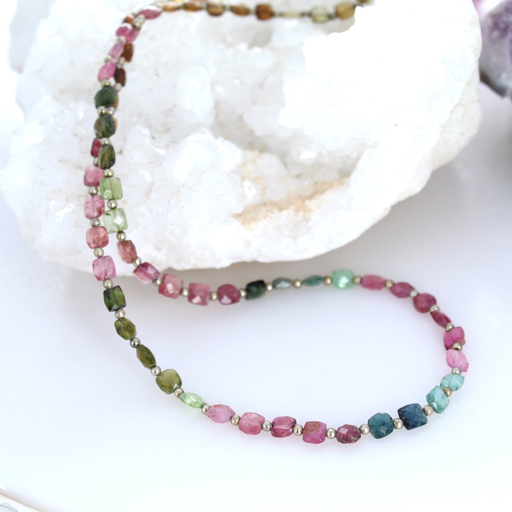TOURMALINE Beads Necklace 20" Faceted Cushions -NewWorldGems