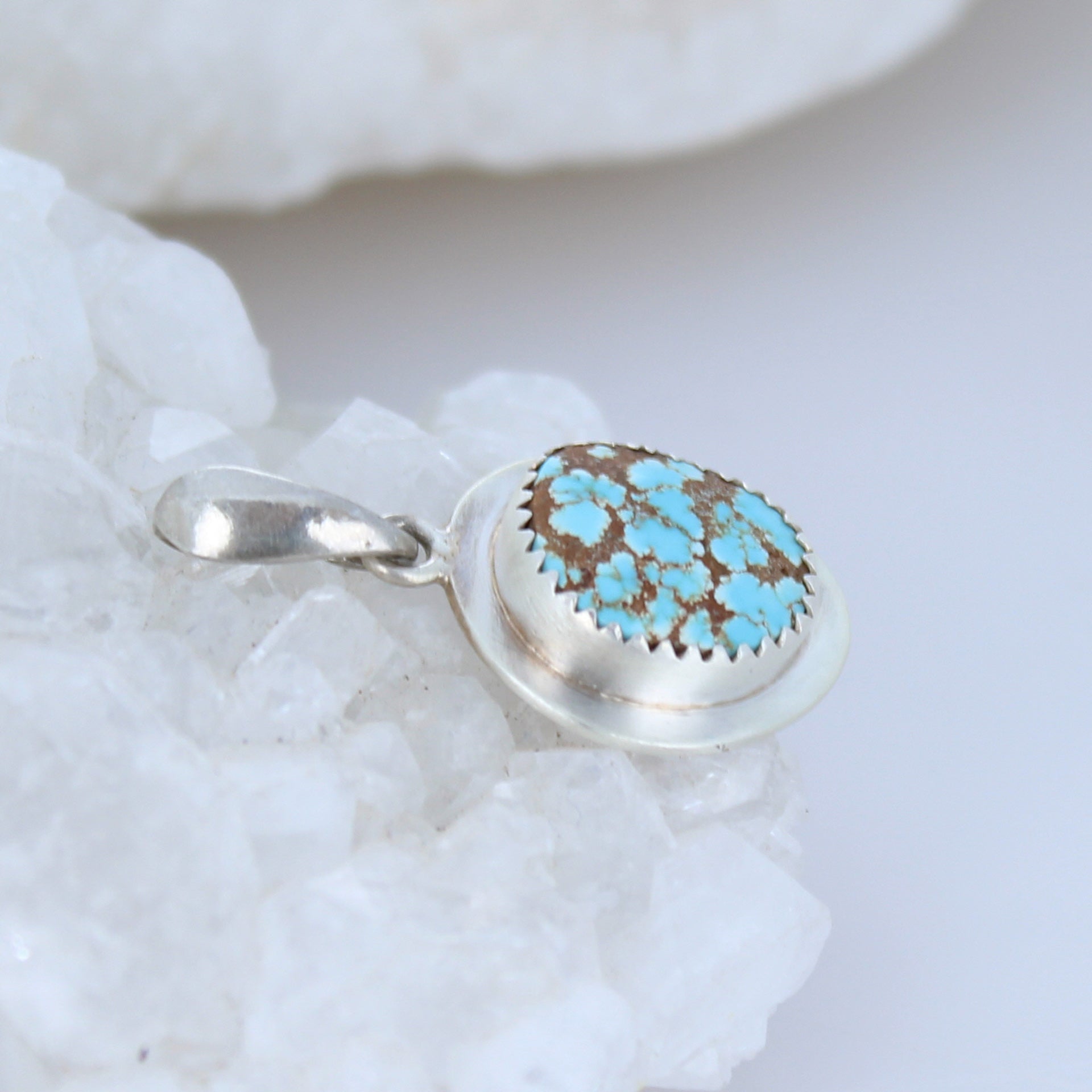 Beautiful Blue Carico Lake Turquoise Pendant Sterling Small -NewWorldGems
