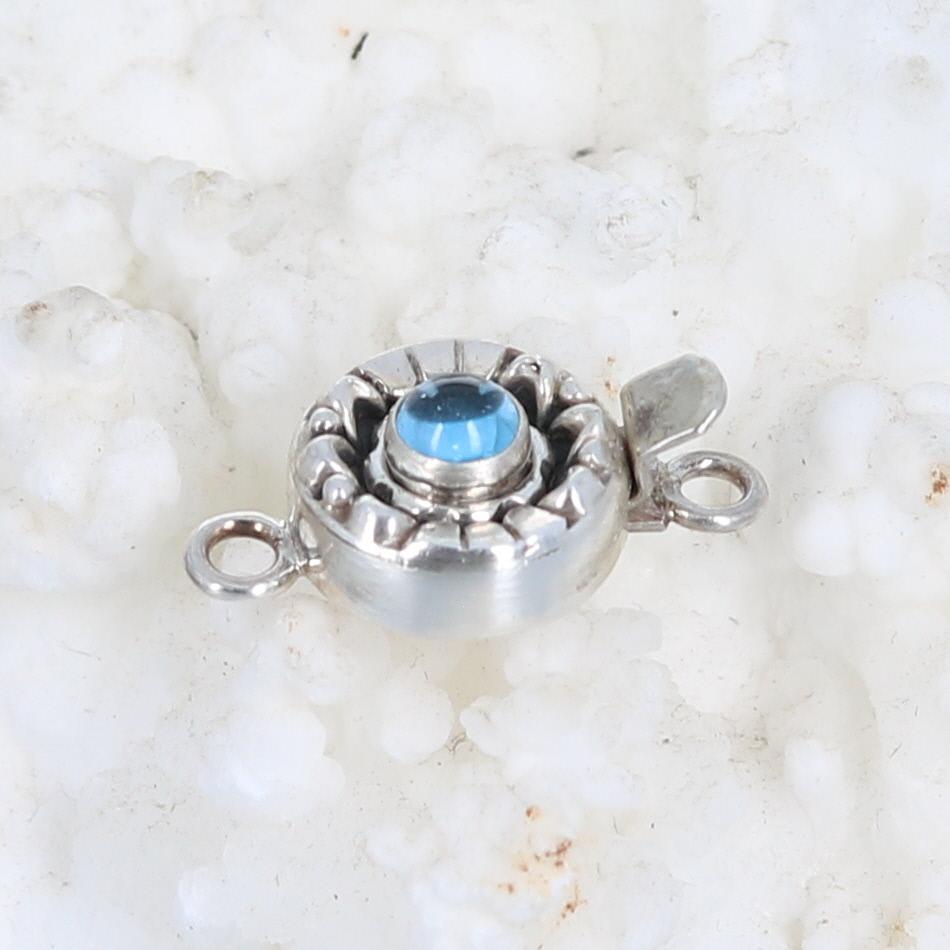 Swiss Blue Topaz Clasp Moon Lotus Design Sterling 5mm -NewWorldGems