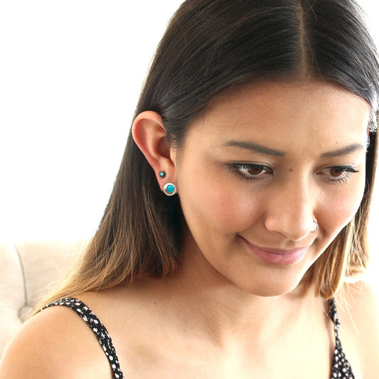 Bluebird Mine Turquoise Earrings Ovals Sterling Posts 4mm -NewWorldGems