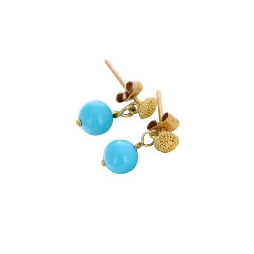 Sleeping Beauty Turquoise Earrings 6Mm Ball 24K Gold -NewWorldGems