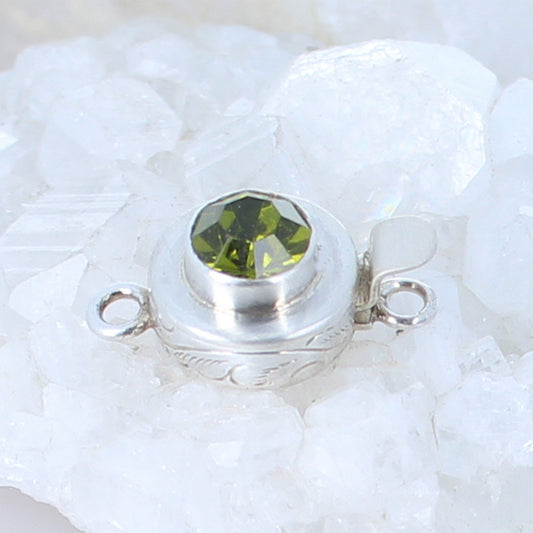 Vintage Swarovski Crystal Clasp Sterling Silver Olive Green -NewWorldGems