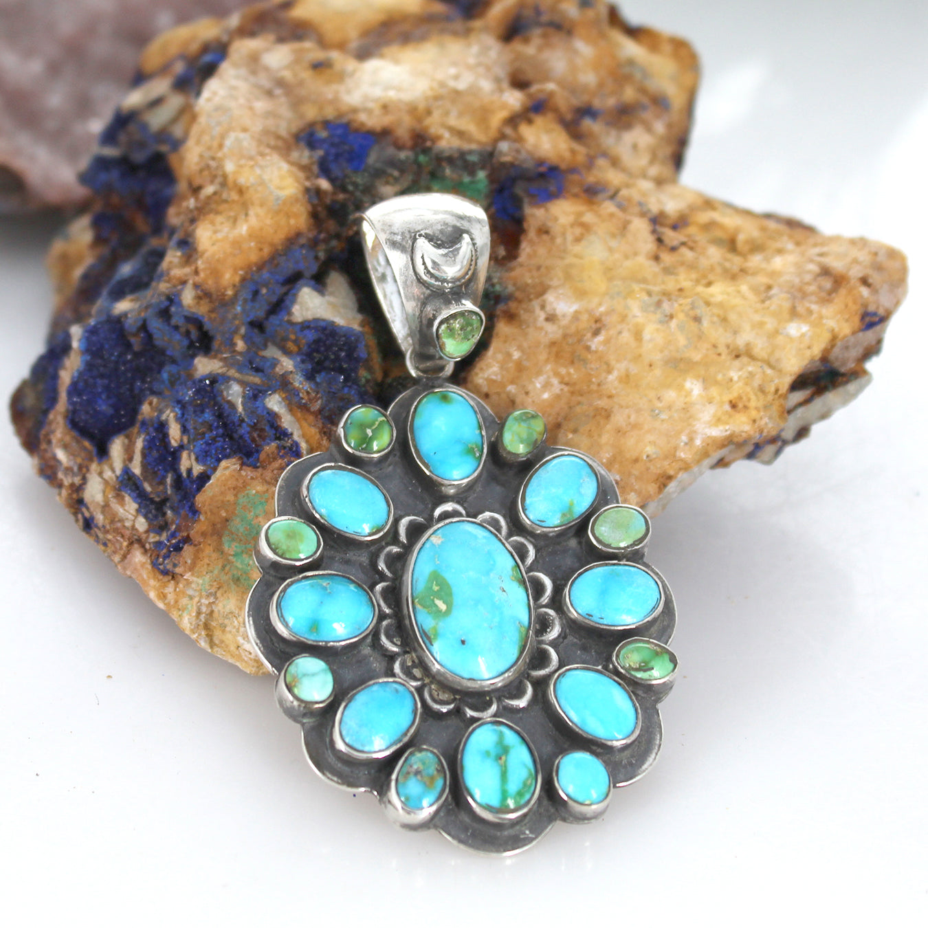 Gorgeous Sonoran Gold Turquoise Many Moons Pendant Sterling #2 -NewWorldGems