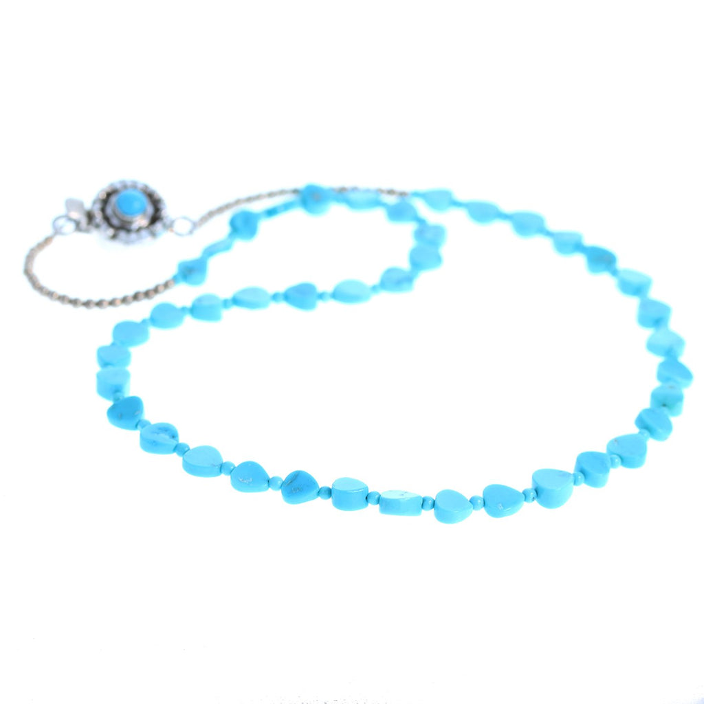 Sleeping Beauty Turquoise Necklace Heart Shaped Beads -NewWorldGems