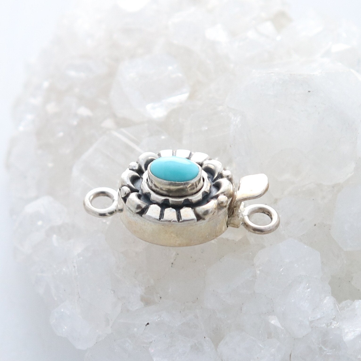 White Water Turquoise Clasp Sterling Moon Petal Design Oval 7X5mm -NewWorldGems