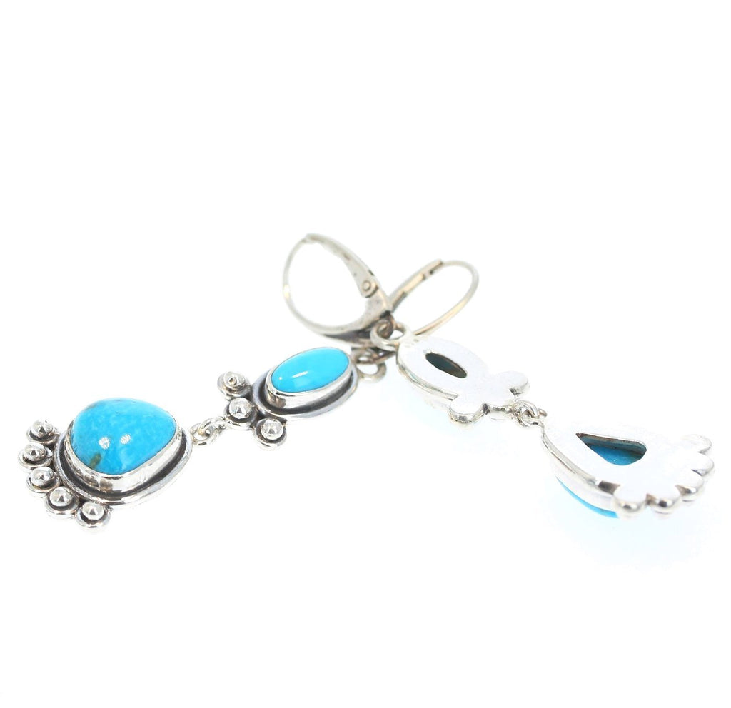 Morenci Turquoise Earrings 2 Stones Sterling Deep Blue -NewWorldGems