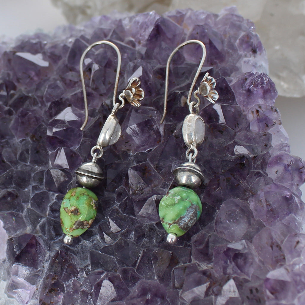 Blue Moonstone Sonoran Gold Turquoise Earrings Sterling -NewWorldGems