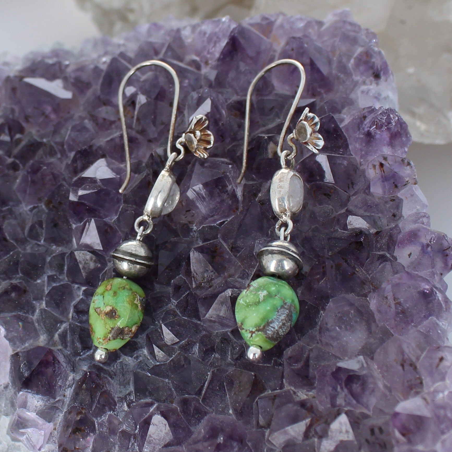 Blue Moonstone Sonoran Gold Turquoise Earrings Sterling -NewWorldGems