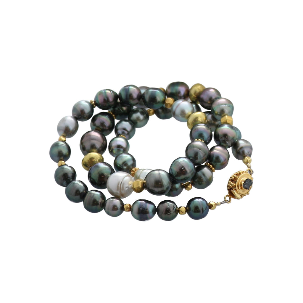 Tahitian Pearl 18K Gold Necklace With Diamond Clasp -NewWorldGems