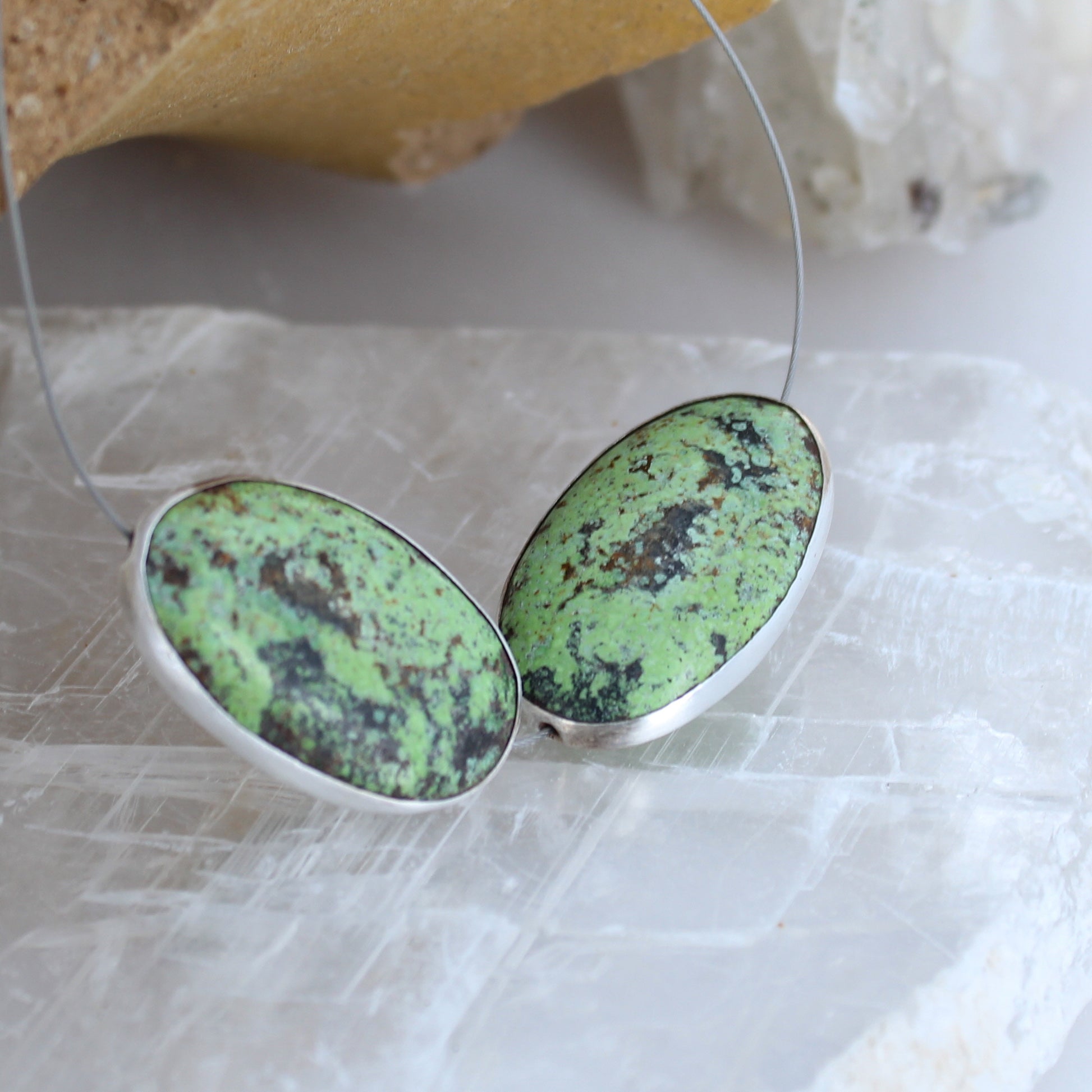 Sterling Rimmed Hubei Turquoise Beads Mint Green 29x19mm 2Pcs -NewWorldGems