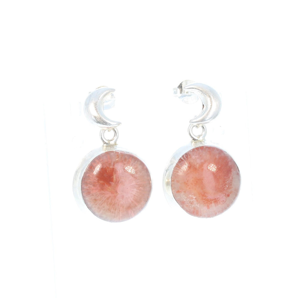 Utah Coral Moon Earrings Sterling Silver Posts -NewWorldGems