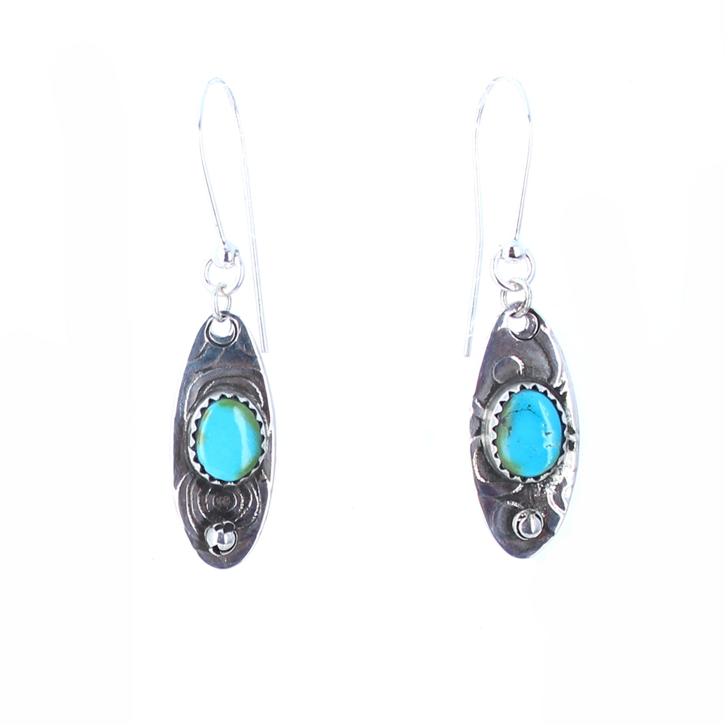 Sonoran Mountain Turquoise Earrings Southwest Elongated Ovals Sterling -NewWorldGems