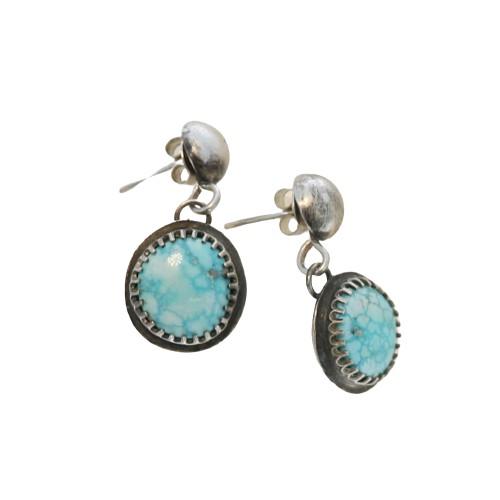 White Water Turquoise Earrings Decorative Setting 3 Stone -NewWorldGems