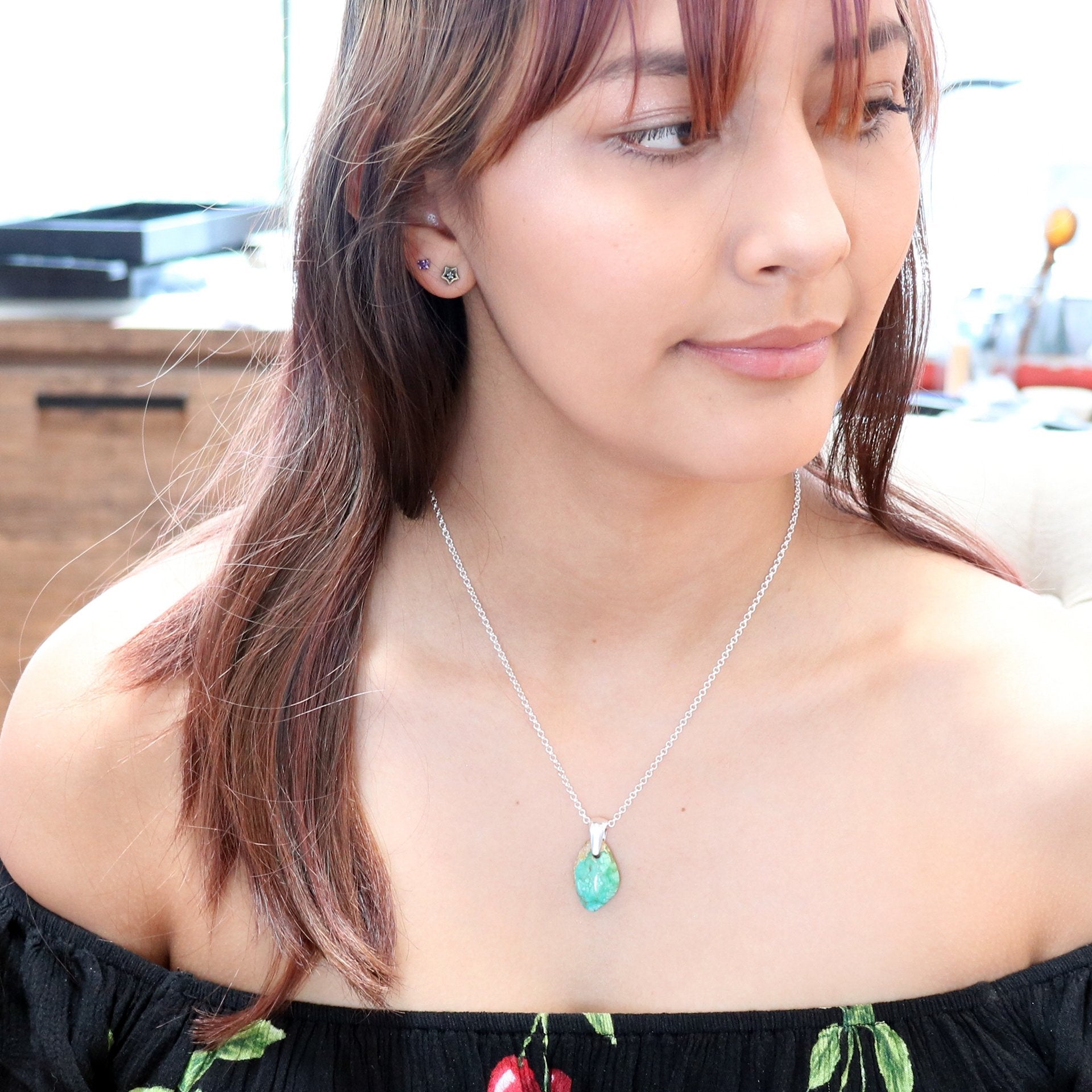 Turquoise Mountain Turquoise Pendant Sterling #3 -NewWorldGems