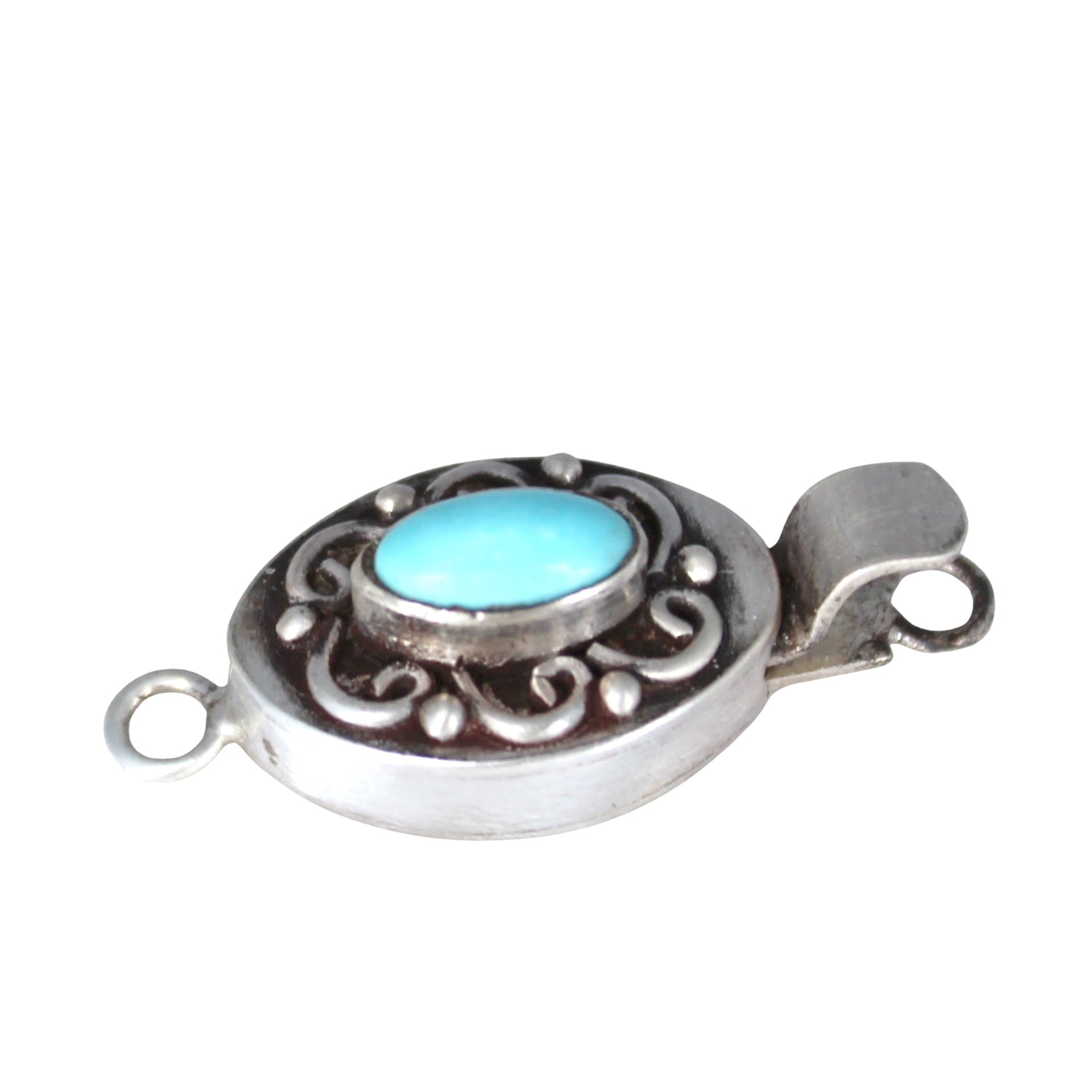 White Water Turquoise Spiral Design Clasp Sterling -NewWorldGems