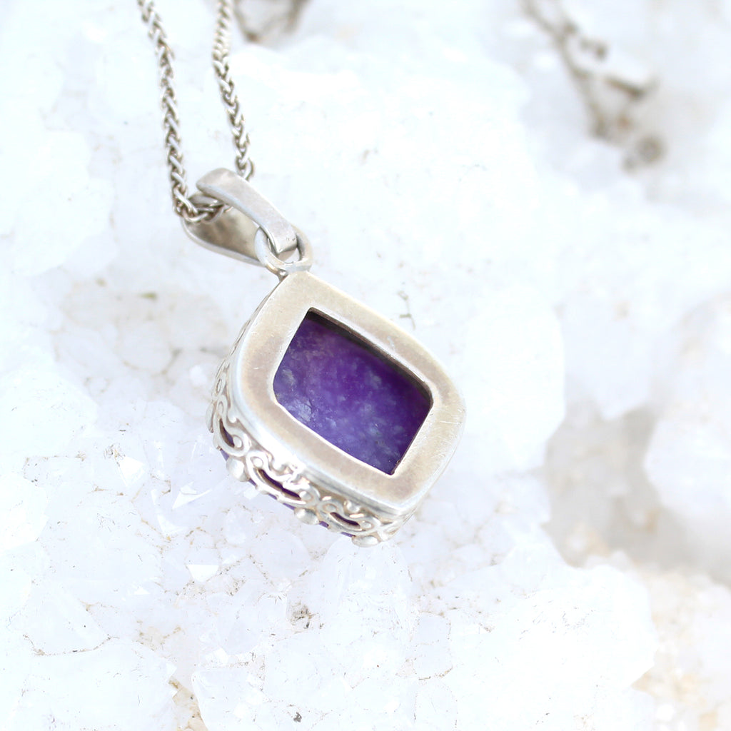 Sugilite Diamond Shape Pendant Deep Royal Purple Sterling 16" -NewWorldGems