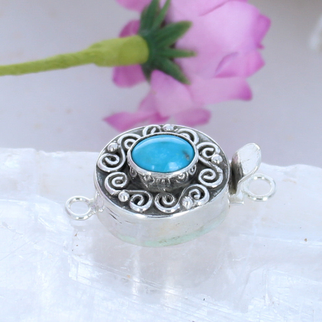 AAA Sleeping Beauty Turquoise Clasp Sterling Spiral Design Oval 6x8mm -NewWorldGems