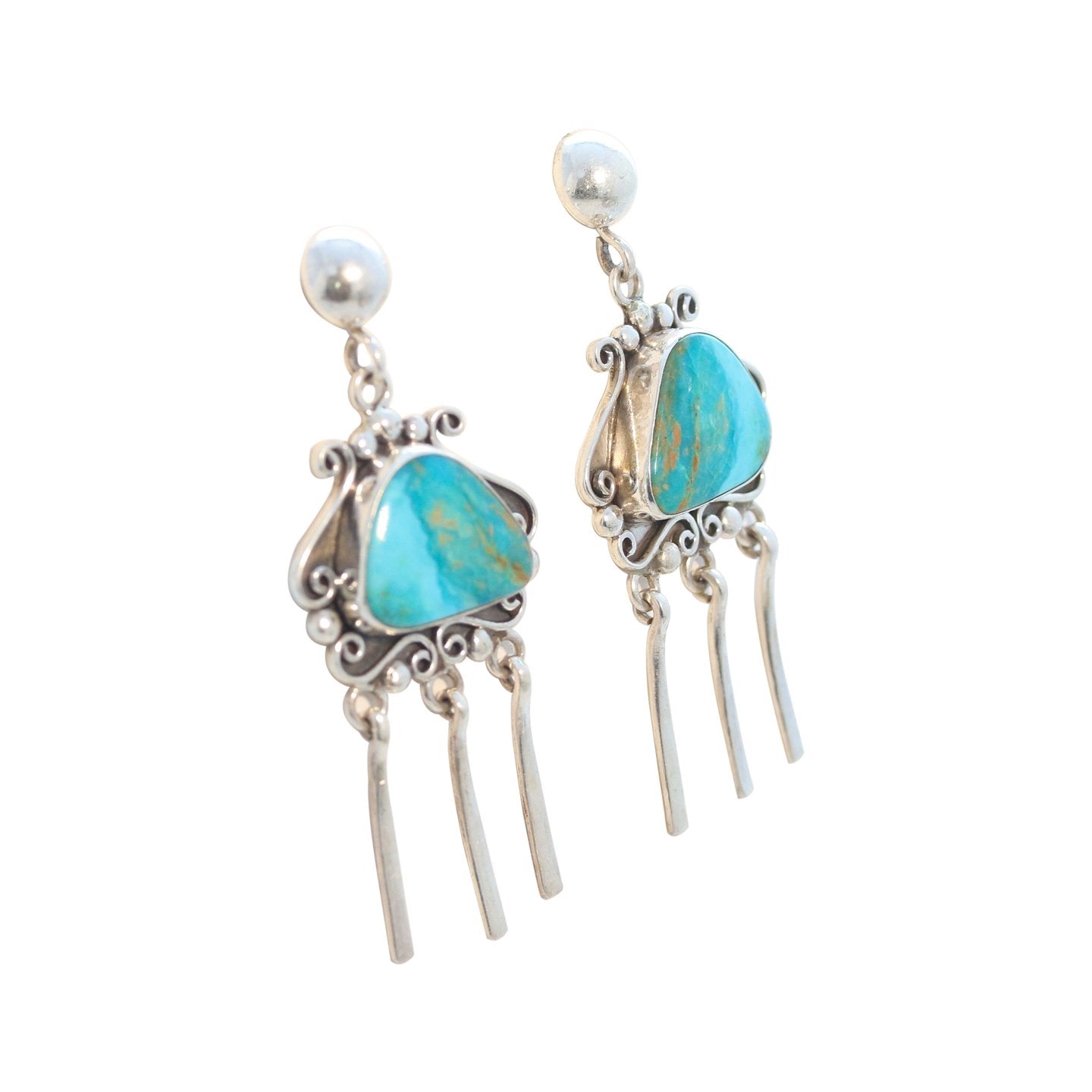 Kingman Turquoise Scroll Earrings Sterling Blue Golden, -NewWorldGems