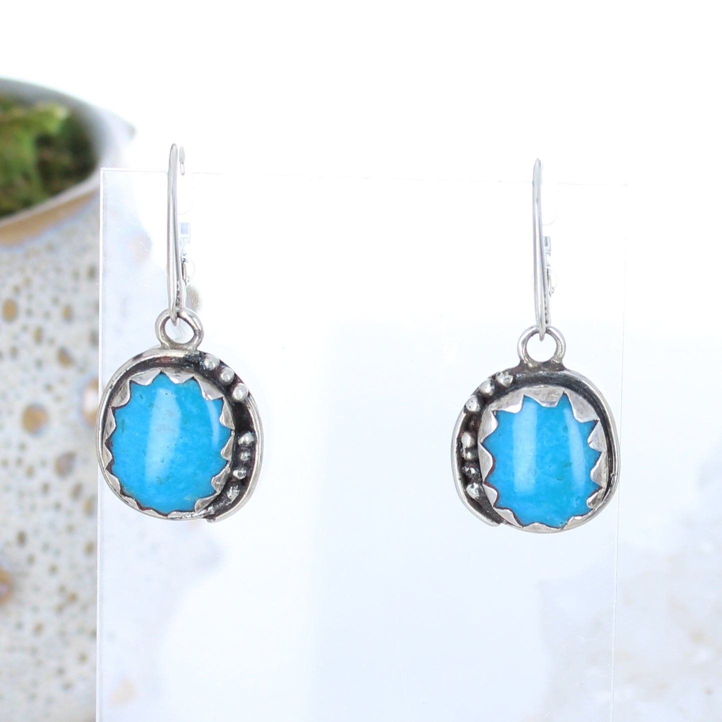 VIVID BLUE Mexican Nacozari Turquoise Earrings Sterling -NewWorldGems