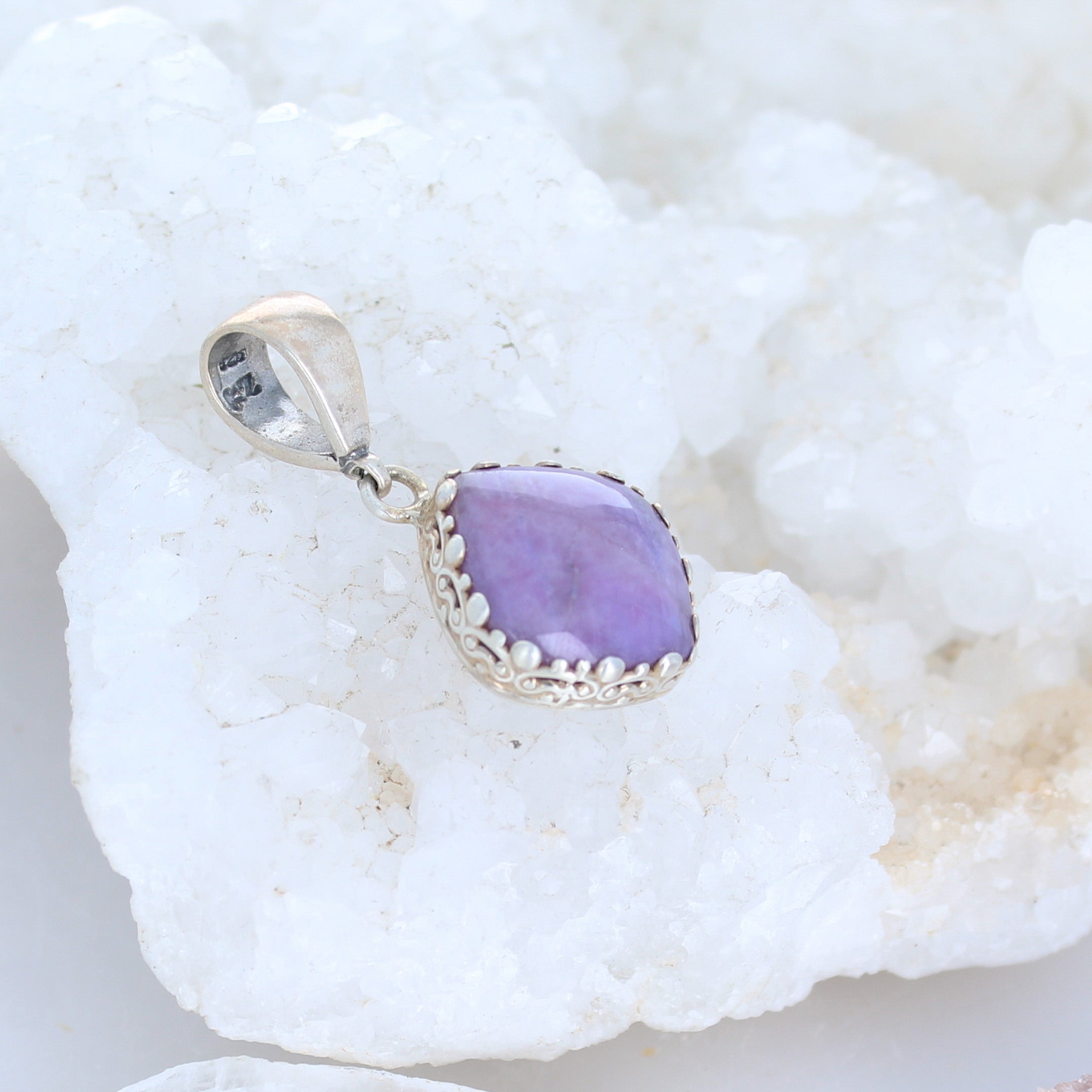 Sugilite Diamond Shape Pendant Royal Purple Sterling 16" -NewWorldGems