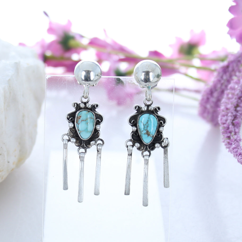 Rare DRY CREEK TURQUOISE Scroll Earrings Sterling -NewWorldGems