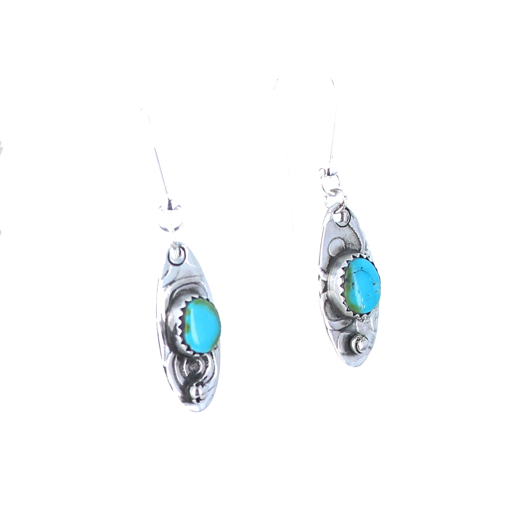 Sonoran Mountain Turquoise Earrings Southwest Elongated Ovals Sterling -NewWorldGems