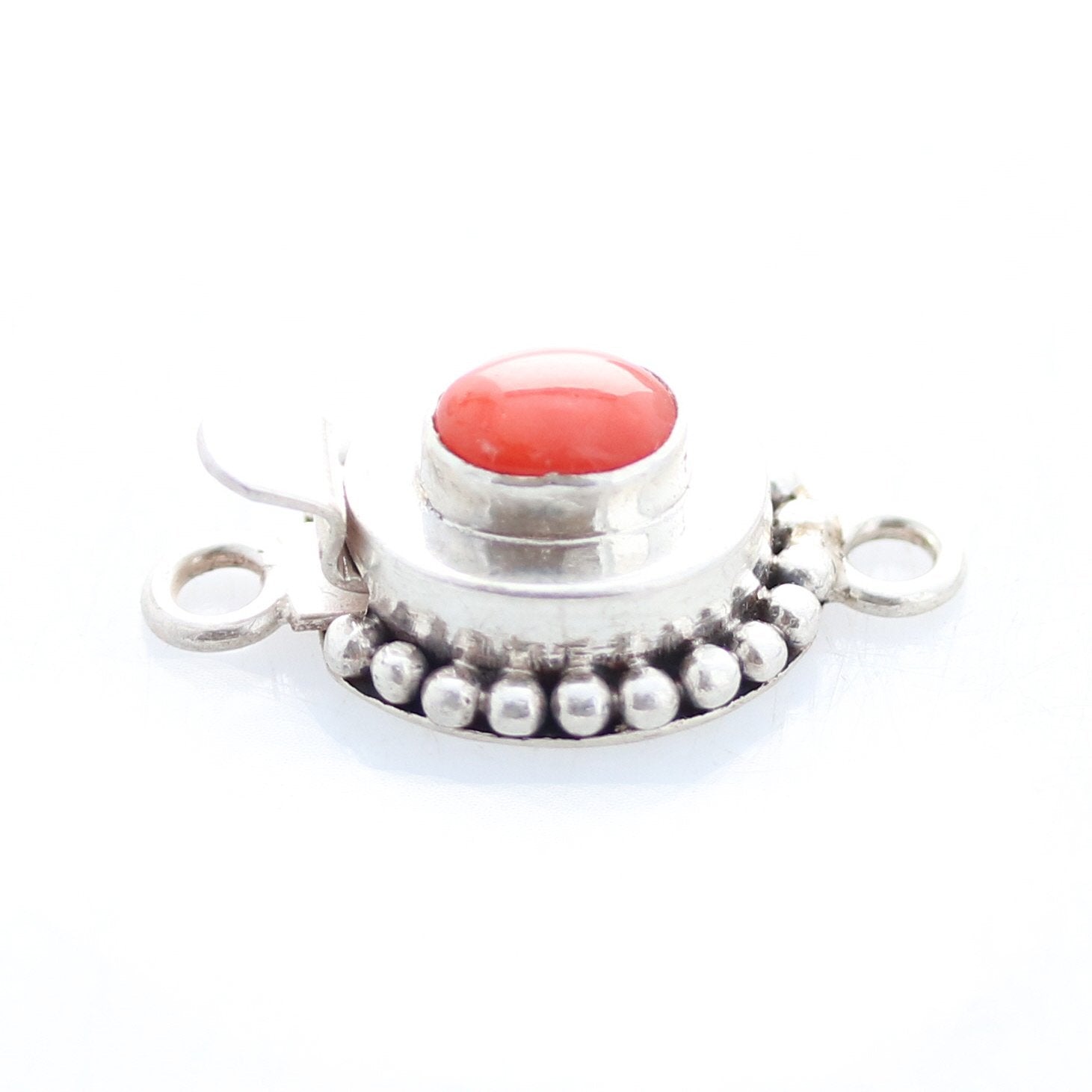 Red Coral Clasp Sterling Oval 7X5mm Dot Design -NewWorldGems