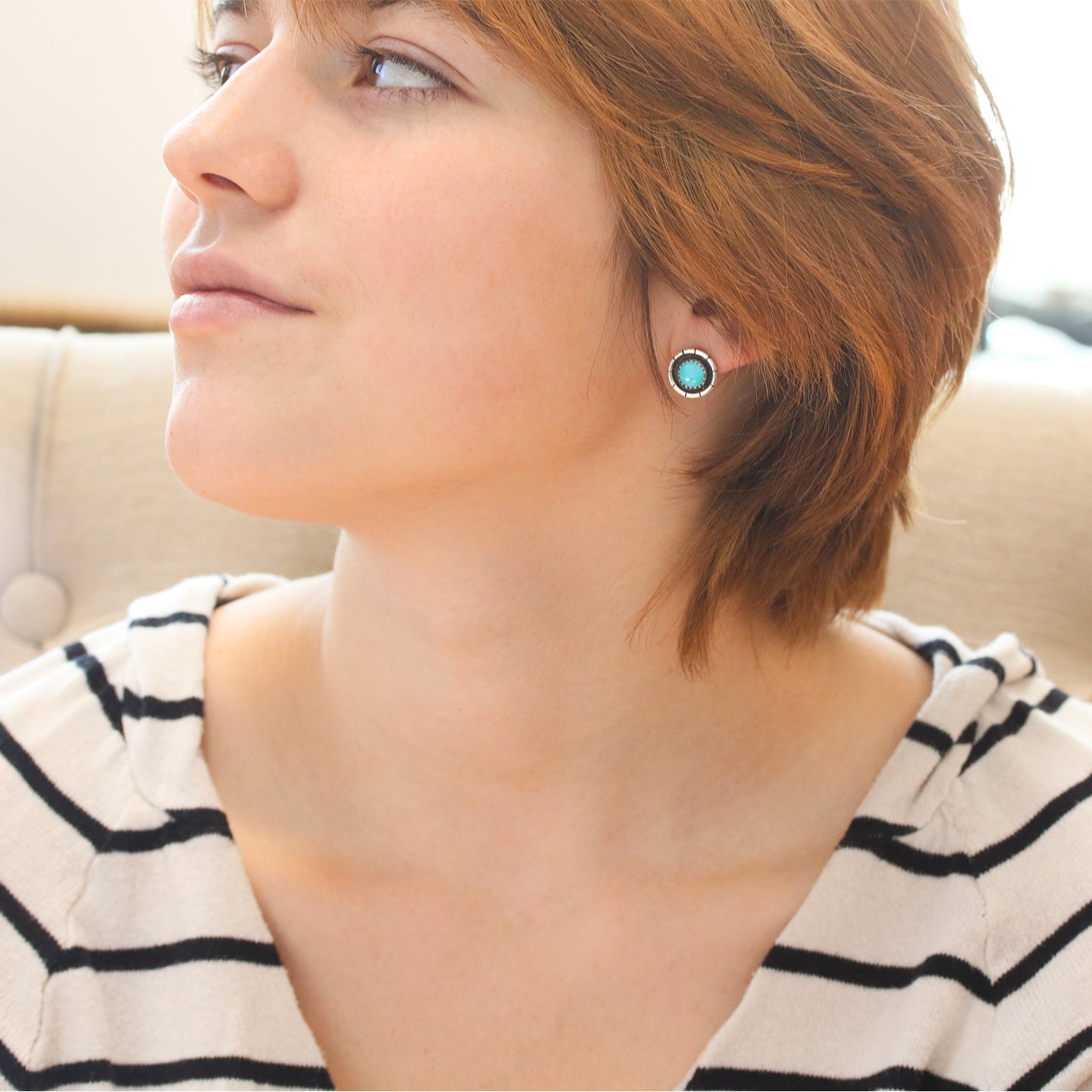 SLEEPING BEAUTY Turquoise Earrings Round Post Style Studs 7mm -NewWorldGems