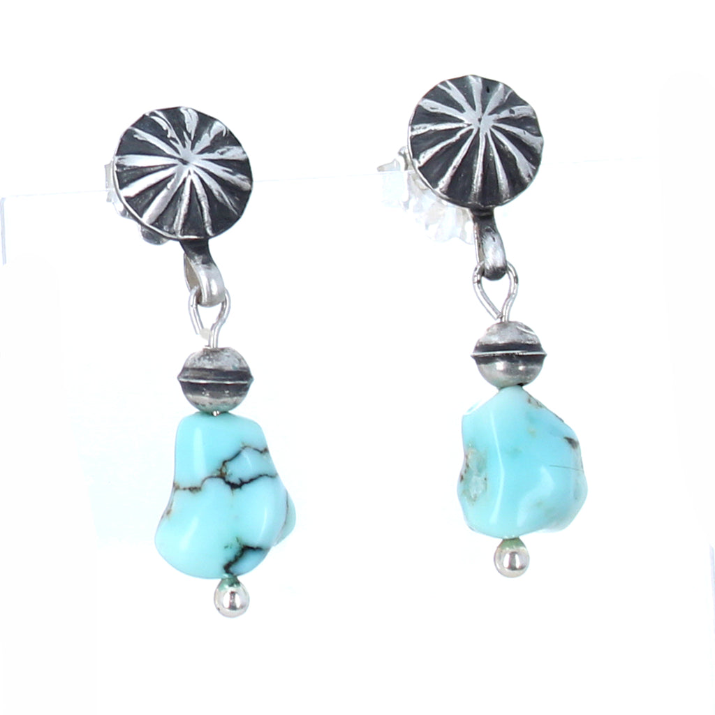 Lone Mountain TURQUOISE EARRINGS Sterling Free Form Drops Southwest -NewWorldGems