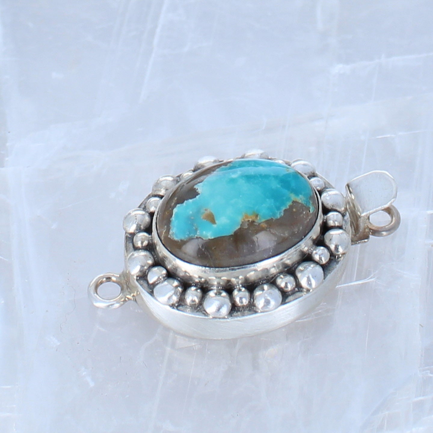 AAA Blue Carico Lake Turquoise Sterling Clasp Granulated 18x13mm -NewWorldGems