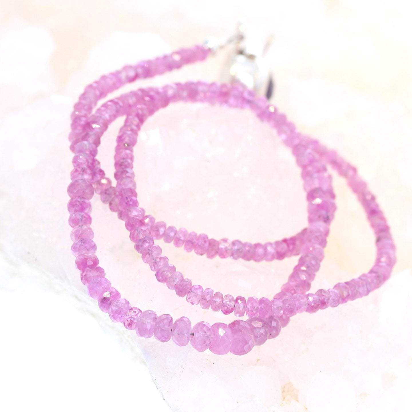 Vibrant Pink Genuine Ruby Faceted Rondelle Necklace -NewWorldGems